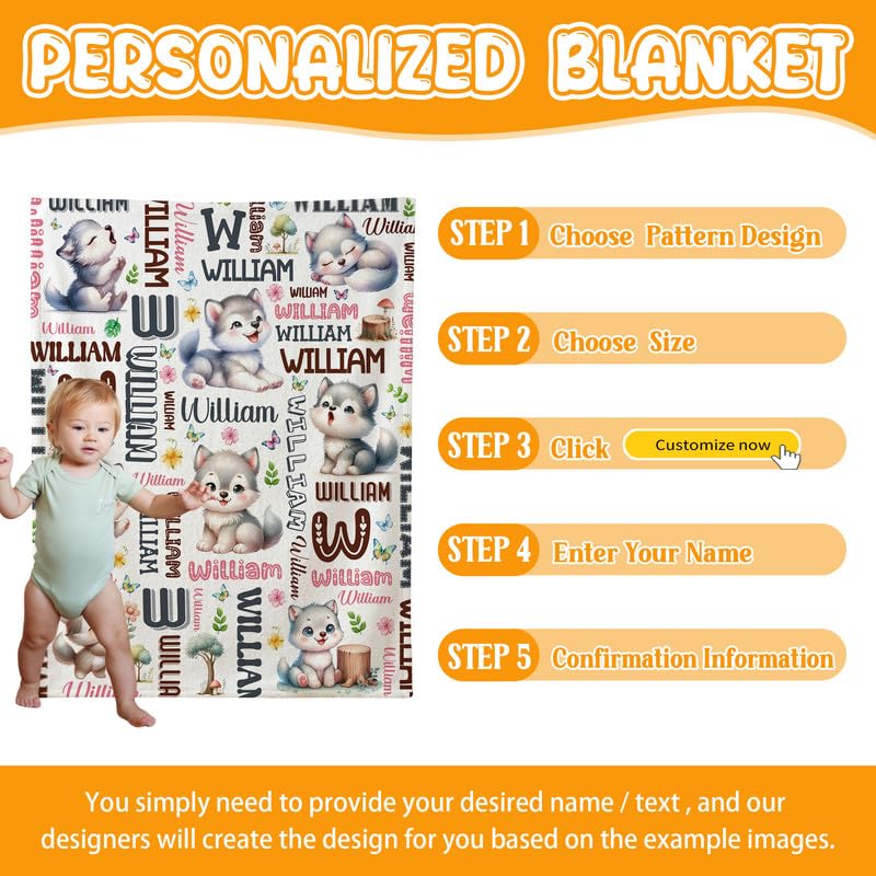 Image of Custom Wolf Blanket for Boys Girls,Ultra Soft Personalized Gifts Baby Blanket,Customized Throw for Toddlers Newborn Stroller Crib,60 inchx80 inch