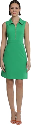 Donna Morgan Women's Collared Sheath Dress with Bodice Zipper Detail, Green