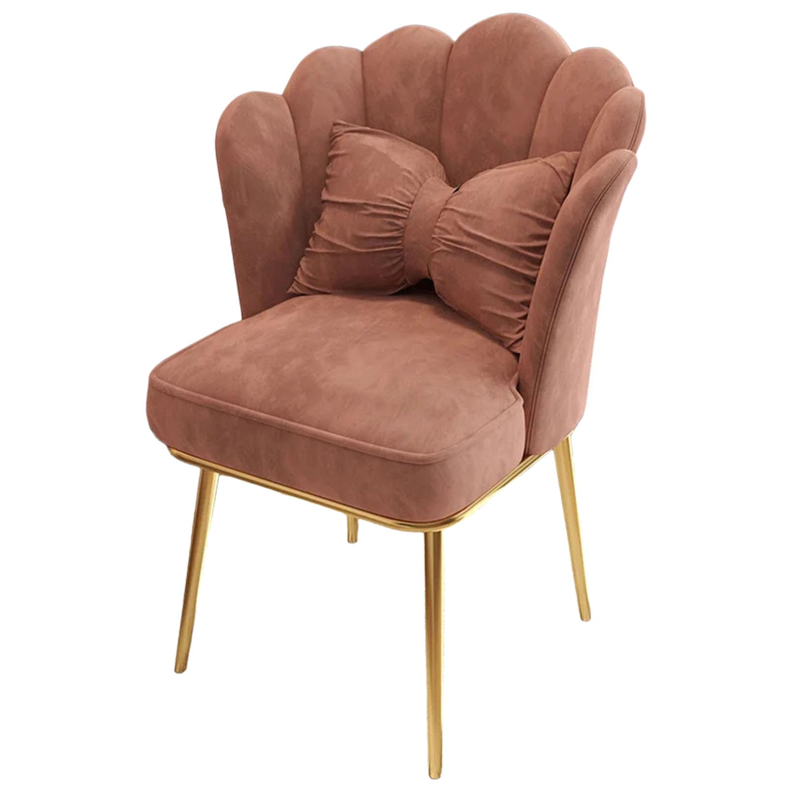 Silla de Comedor, Silla de Oficina sin Brazos Silla de Escritorio Silla de Cocina Silla de Tela Acentuada con Cojines Bowknot y Patas de Metal Dorado, Silla de Tareas de Ordenador