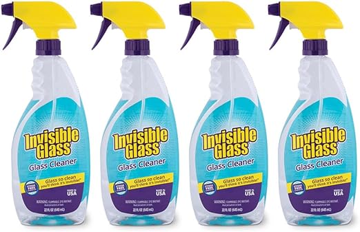 Invisible Glass 92160-4PK Premium Glass and Window Cleaner for Auto and Home Cleans Glass, Windows, Glass Cooktops, Patio Doors, and More, Streak-Free, Ammonia-Free, Tint-Safe, 22 Fl Oz, Pack of 4