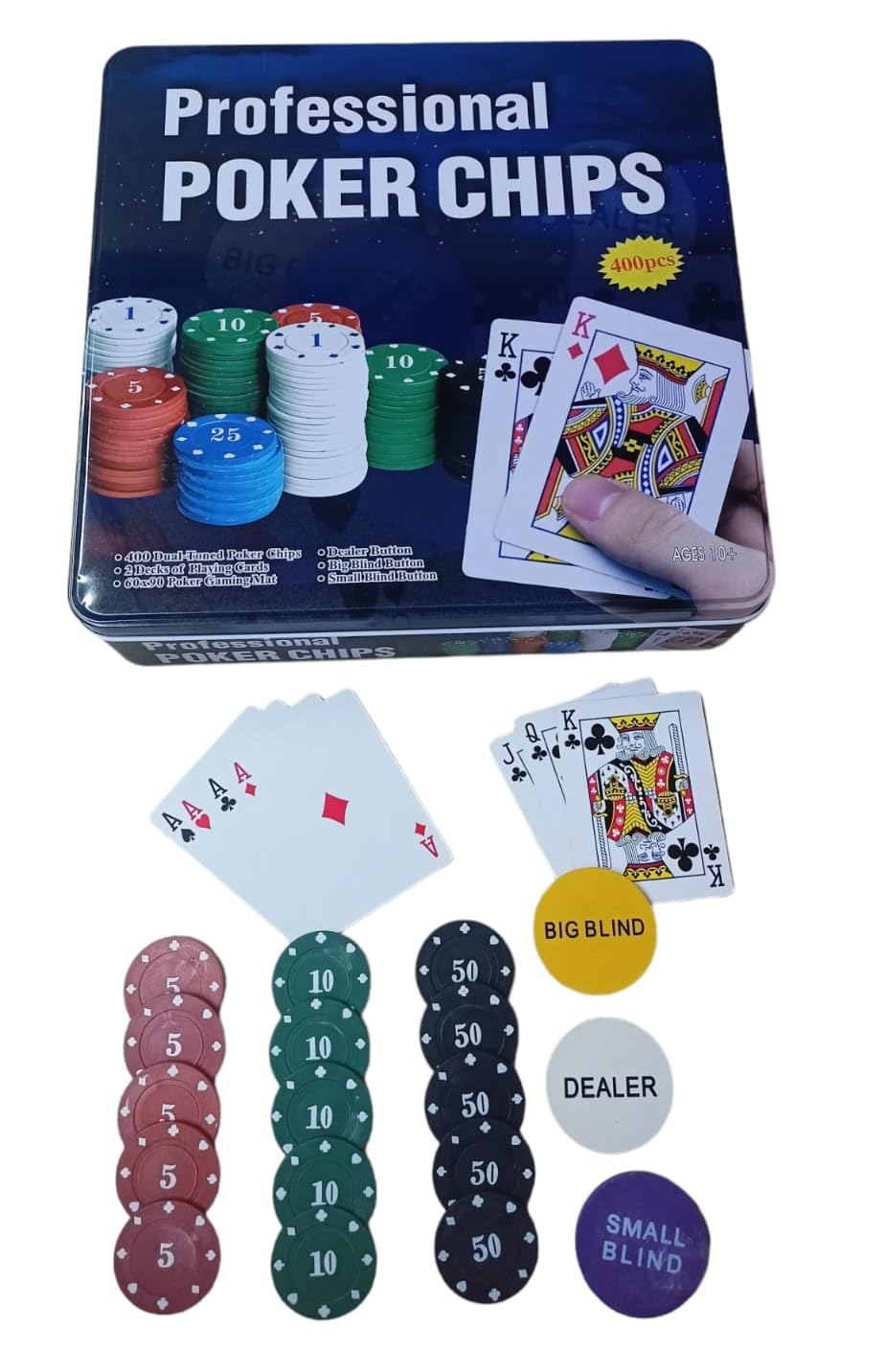 Smoneo 400 Piece Casino Style Poker Chips Set Rummy Counter Token Coins Casino Style Gaming Mat Dealer Button Small Blind and Big Blind Button 2 Decks of Cards Classic Multiplayer Game
