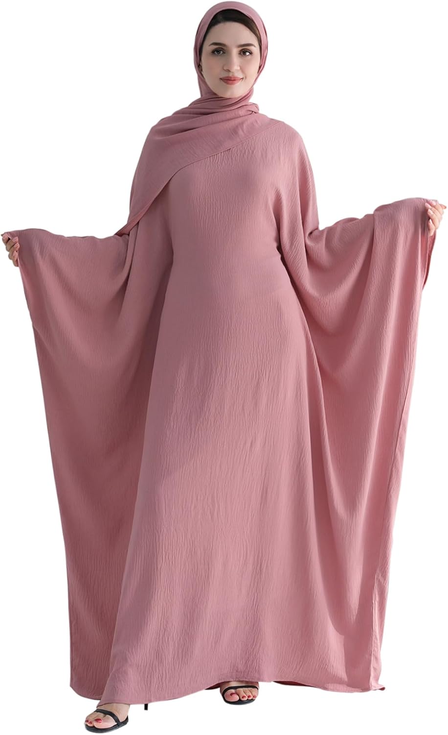 Muslim Abaya Dress Women Middle East Arabian Prayer Robe Batwing Maxi Kaftan Abaya Dress with Hijab