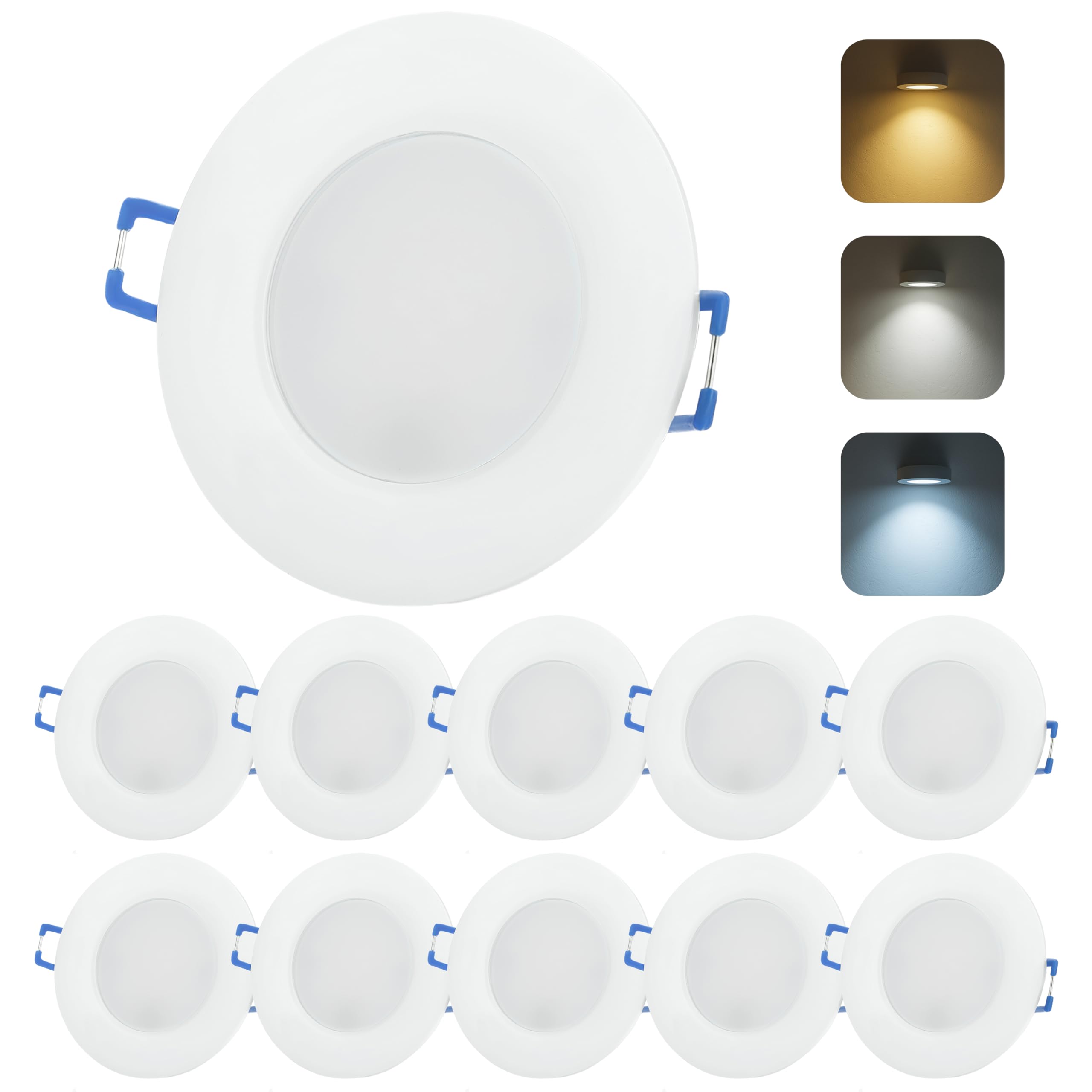 Sweet Led - LED Einbaustrahler 230V - LED Spots 6.5W Lochmaß Ø68mm - CCT IP44 Einbauspots für Badezimmer, Küche - Deckenspots 3000K 4000K 6500K - Einbauleuchten (10er | weiß)