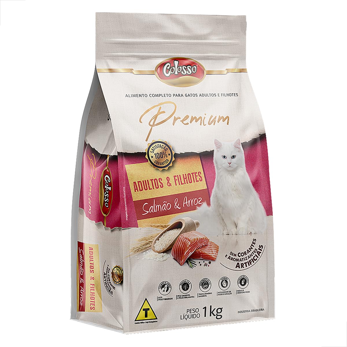 Colosso Premium Ração para Gatos Adultos e Filhotes, Salmão e Arroz, 1kg
