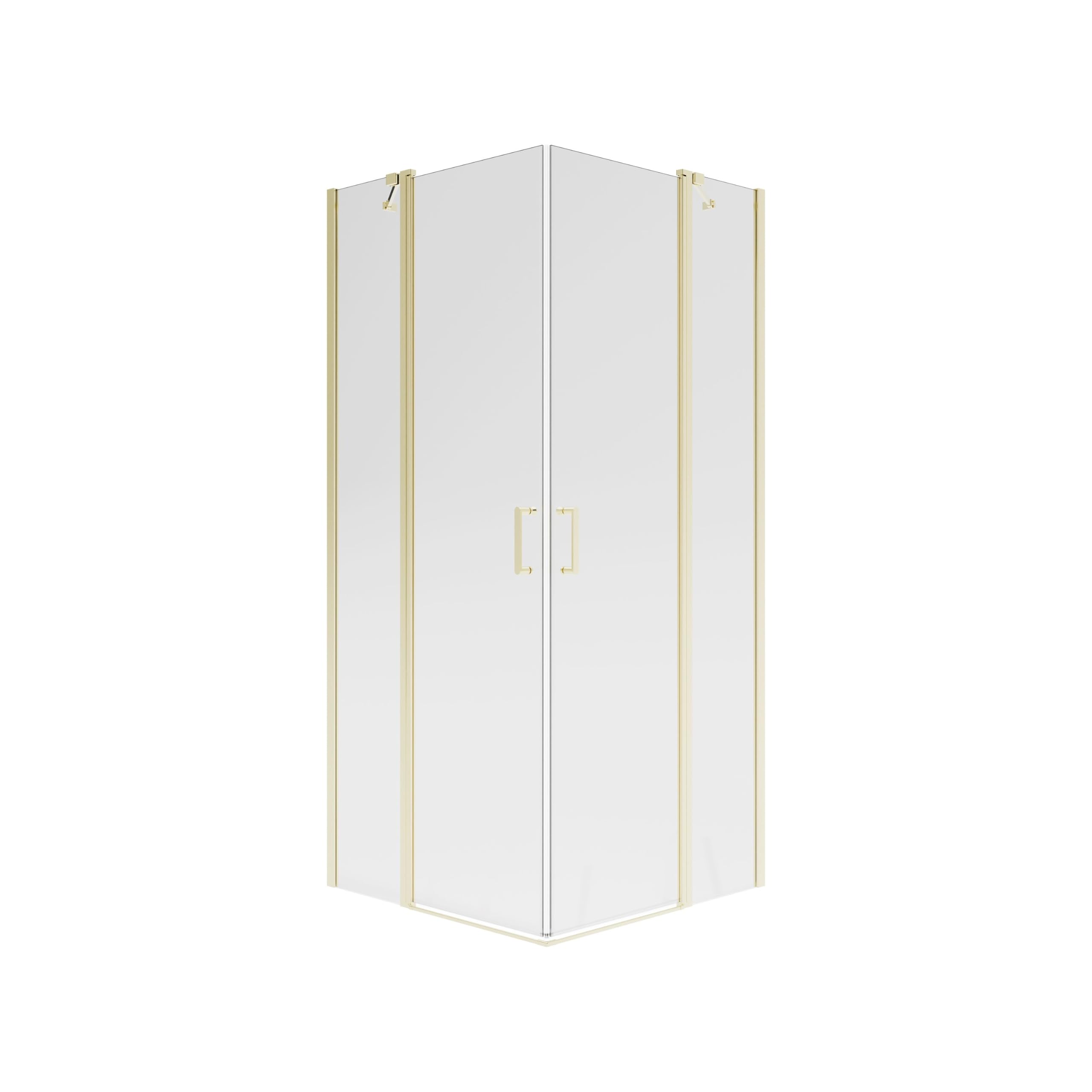 Kabina prysznicowa 90 x 90 x 195 cm – złota, drzwi obrotowe po obu stronach, szkło hartowane ESG 6 mm, Easy Clean, mechanizm podnoszący, uchwyt stabilizacyjny, regulowany profil ścienny, zamknięcie
