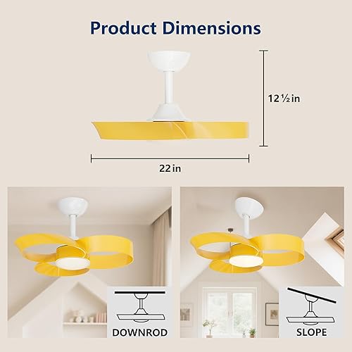 Miniatura 8 de FANX Ventilador de techo de 22 pulgadas con luz y control remoto, motor de CC silencioso, LED regulable, control reversible de 3 velocidades,
