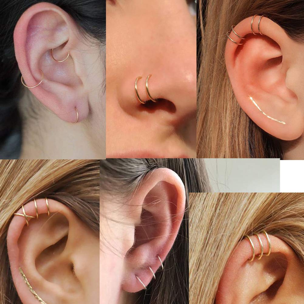 OUFER Oro 9ct Piercing Naso Hoop Donna Anellino Pircing Anello Nostril Nose Ring 20g 0.8mm Orecchio Helix Trago Rook Conch Daith Gold 6 8 10mm Uomo Gioielli Gift