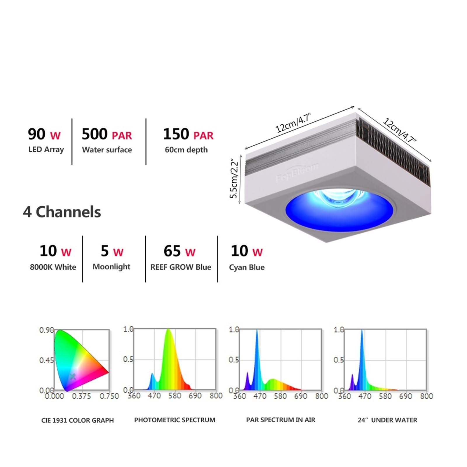 RL90 oświetlenie Led do akwarium 100W, programowalne morskiego 40-60CM rafa koralowa SPS/LPS ze słoną wodą do akwarium z rybami