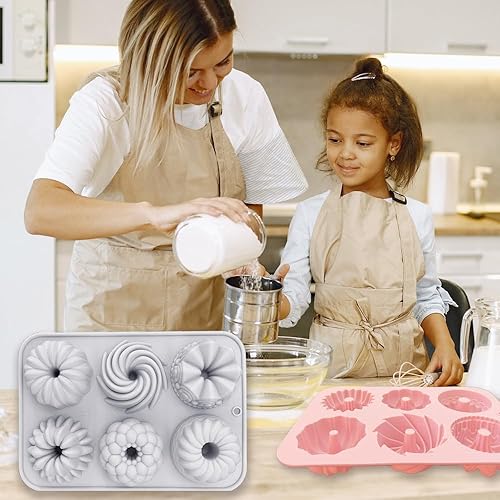 Miniatura 5 de ROMINVIC Moldes de silicona, molde para hornear donas de silicona de 6 cavidades, moldes de gomitas, molde de silicona antiadherente para cupcakes,