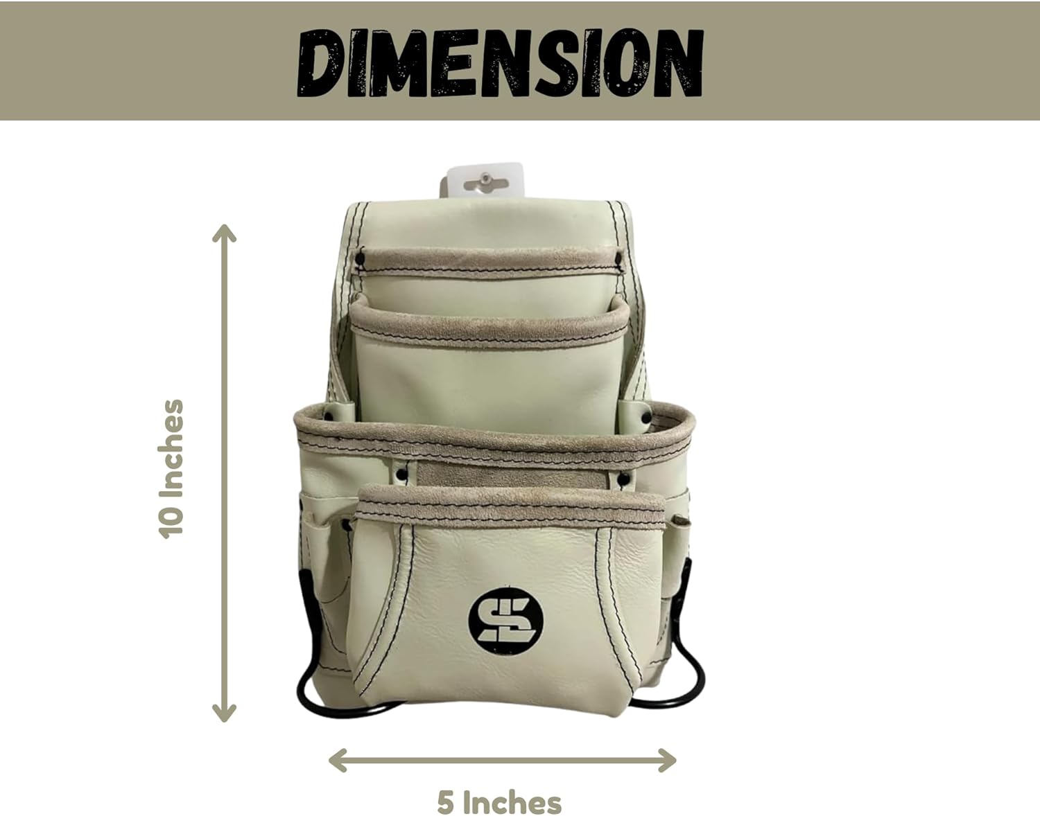 Supreme Leather 10 Pocket Tool Pouch for Construction, Carpenters, Electricians, Drywall & Framing Work Professionals | 2 Sided Hammer Holder & Screw and Nail Bags | ‎Cream | 100% Leather