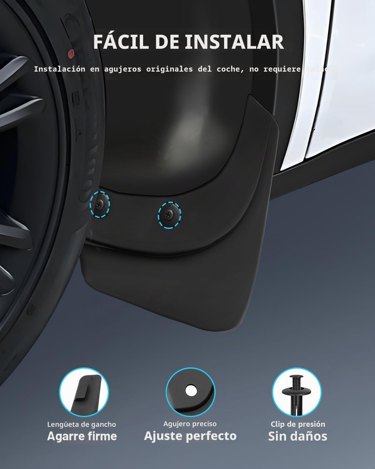 (4 Piezas) Guardabarros para Tesla Model Y Juniper 2025 2026 2027 | Faldillas Antibarro Delantero y Trasero, con Tornillos de Montaje, Protectores contra Salpicaduras, ABS, [NO para Standard]