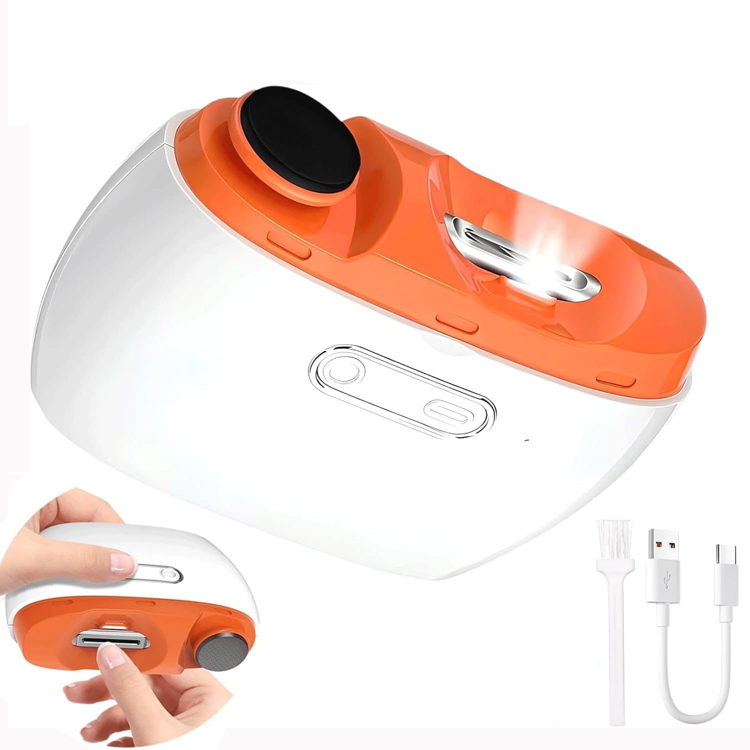 Electric Nail Clipper Automatic Nail Trimmer with LED Light, 2 Speed Rechargeable Nail File, 2-in-1 Safe Nail Cutter for Kids, Elderly, Adults & Caregivers Portable Manicure Tool (Orange - 2 in 1)-image-46