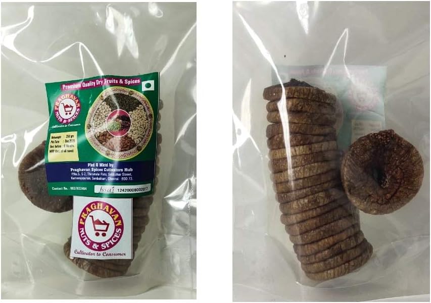 PRAGHAVAN's Angeer/ Dried Fig/ Khuśaka ajīra/ Kōraḍā an̄jīra/ Poḍi atti/ Oṇa an̄jūra - 250 Grams