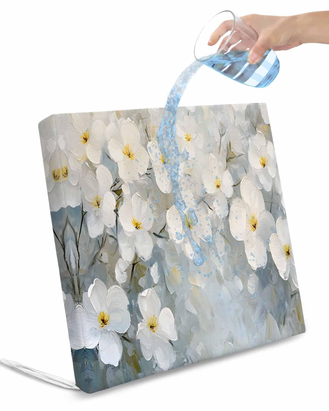 2 Pack Vintage Flowers Waterproof Cushion Covers with Ties, Outdoor Patio Chaise Lounge Chair Seat Cushion Slip Covers Replacement(Only Cover) Watercolor Floral Modern Watercolor Print 22