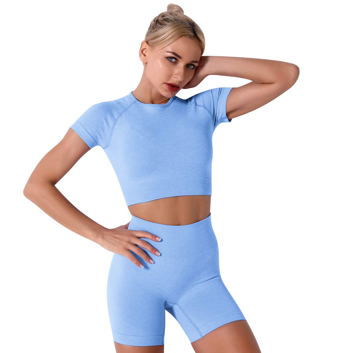 Women's Yoga Outfit Seamless Workout Set High Waist Exercise Shorts Pants with Sport Bra 3PCS Tracksuit Gym Tracksuits