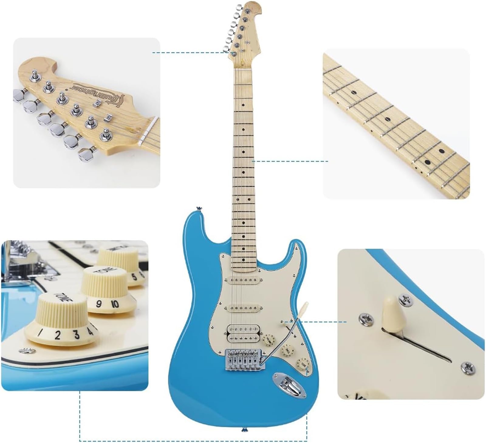 Gitara Elektryczna Zestaw Gitary Elektrycznej Gradient Blue Z Litej Topoli
