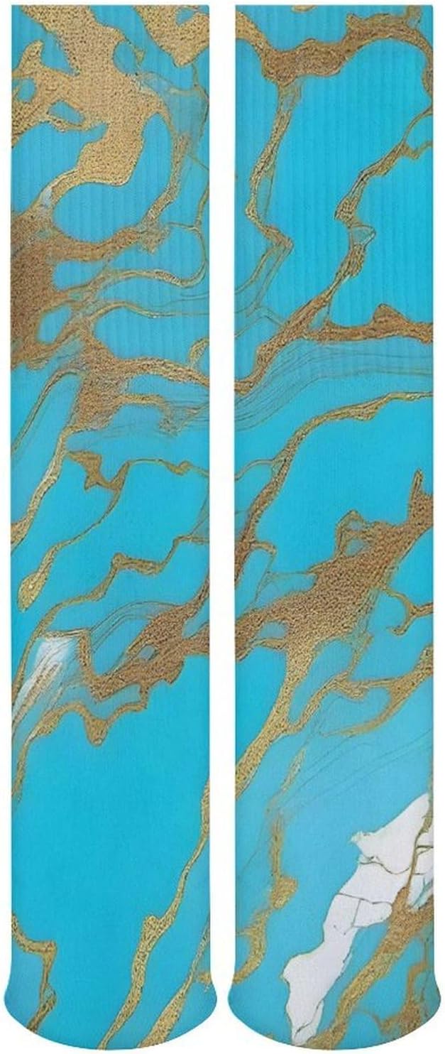 5-Pack Knee High Socks, 15.7 Inch Breathable Casual Socks Turquoise Blue Gold Stockings for Men Women