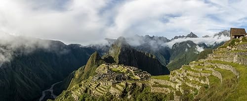 Póster con vista elevada de las ruinas Inca Machu Picchu Urubamba Valley Cusco City Perú (36 x 12)