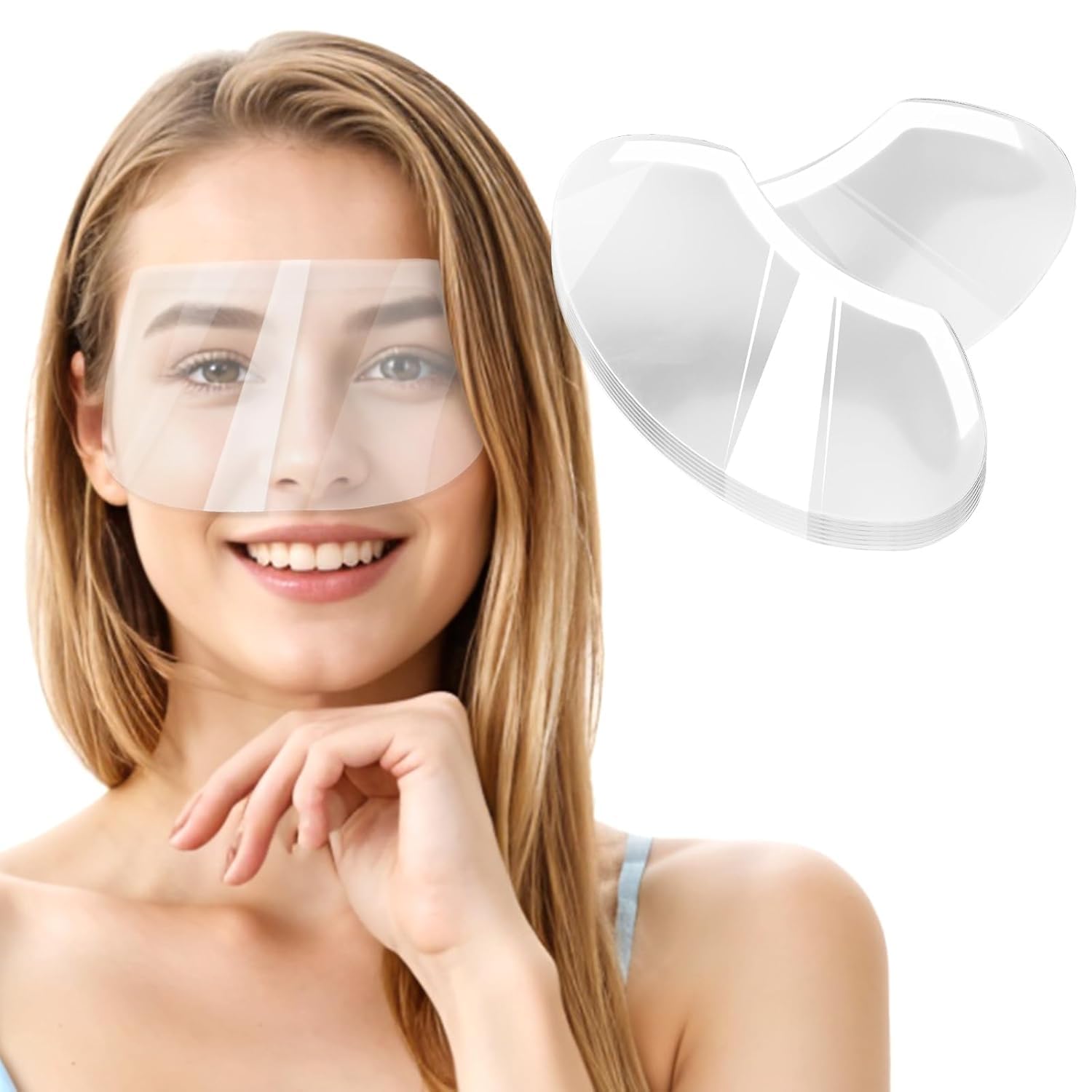 HEXXEE Amzuia 60 Pcs Disposable Face Sheilds, Clear Shower Face Eye Shields,Eyebrow Shower Shield Visor for Adults Disposable Plastic Eyelash Face Shields for Hairspray Salon Eyelid Aftercare