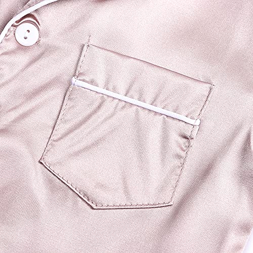 MYGBCPJS 2 Piece Kids Satin Pajamas Set Button-Down Sleepwear Loungewear PJS Shorts Sleeve Tops + Pants4