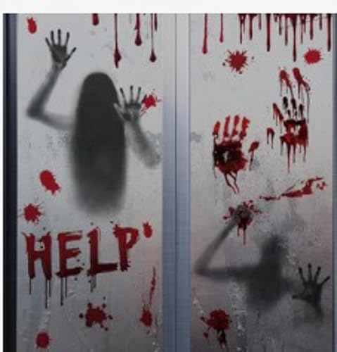 Miniatura 4 de Halloween Horror Huellas de manos de sangre Huellas de manos Baño Horror Ventana Baño Etiqueta estática