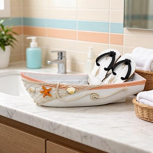 Miniatura 3 de Barco de madera para decoración del hogar, canoa decorativa, bandeja para baño náutico costero, sala de estar, dormitorio, decoración de casa de lago