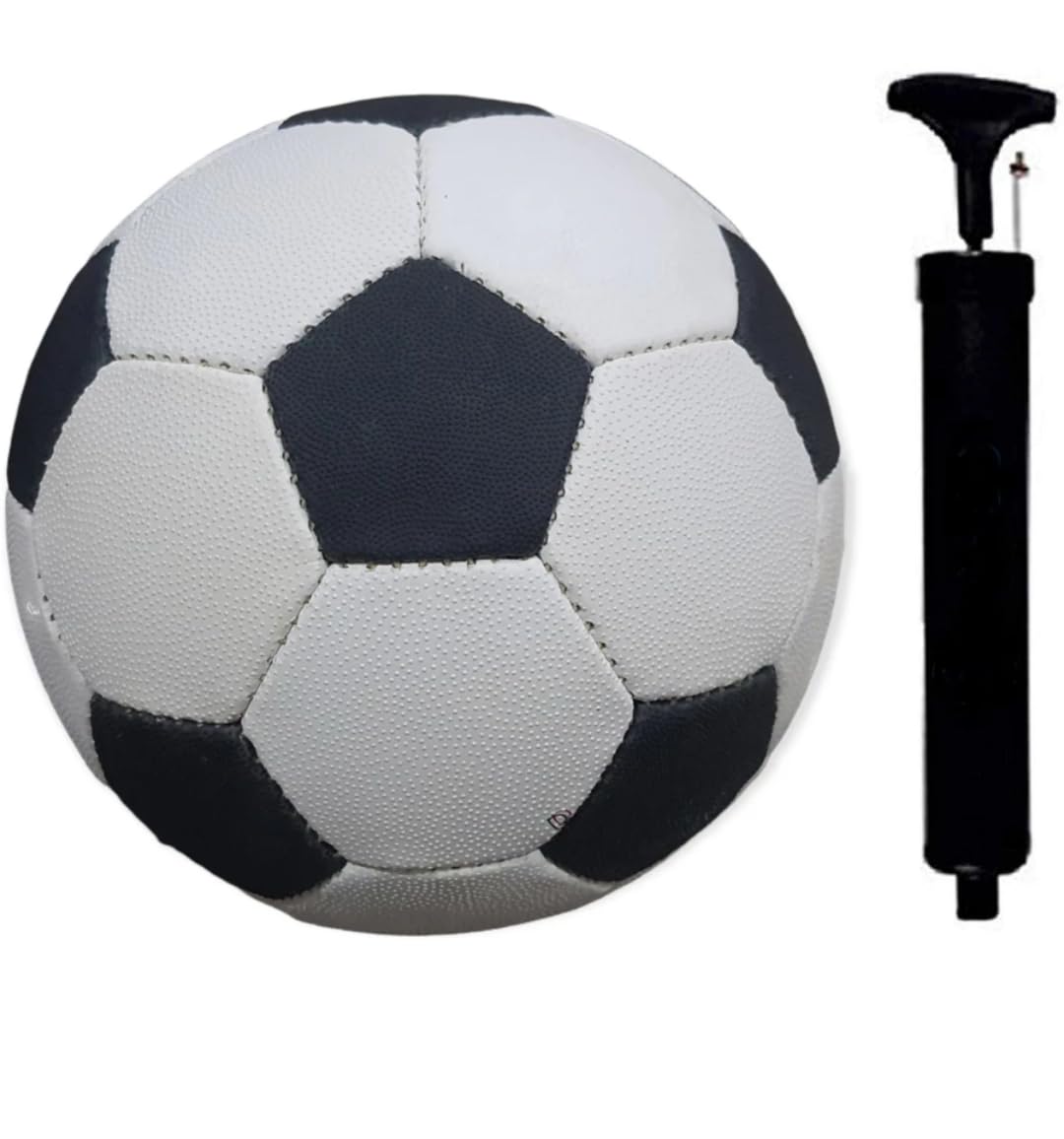 Professional Football, Black and White, Size 5, Dotted Rubber Material, Machine Stitched, Hand-Crafted Construction, Adult Training and Recreational Sports, 22 cm Diameter| with Air Hand Pump|-image-24
