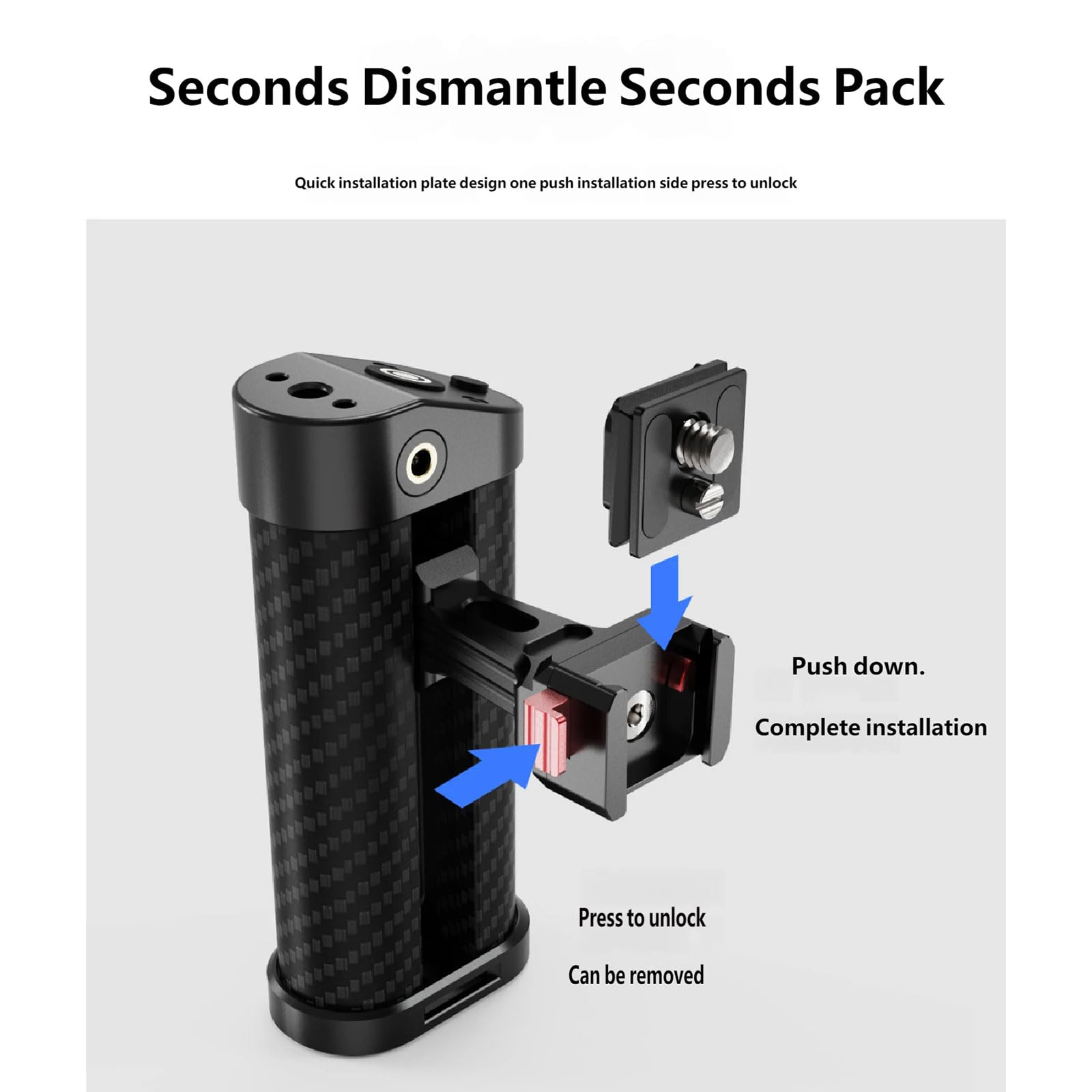 Manico laterale ergonomico DSLR, struttura in alluminio con sgancio rapido e cavo di scatto da 2,5 mm per impugnature stabili in lega di alluminio