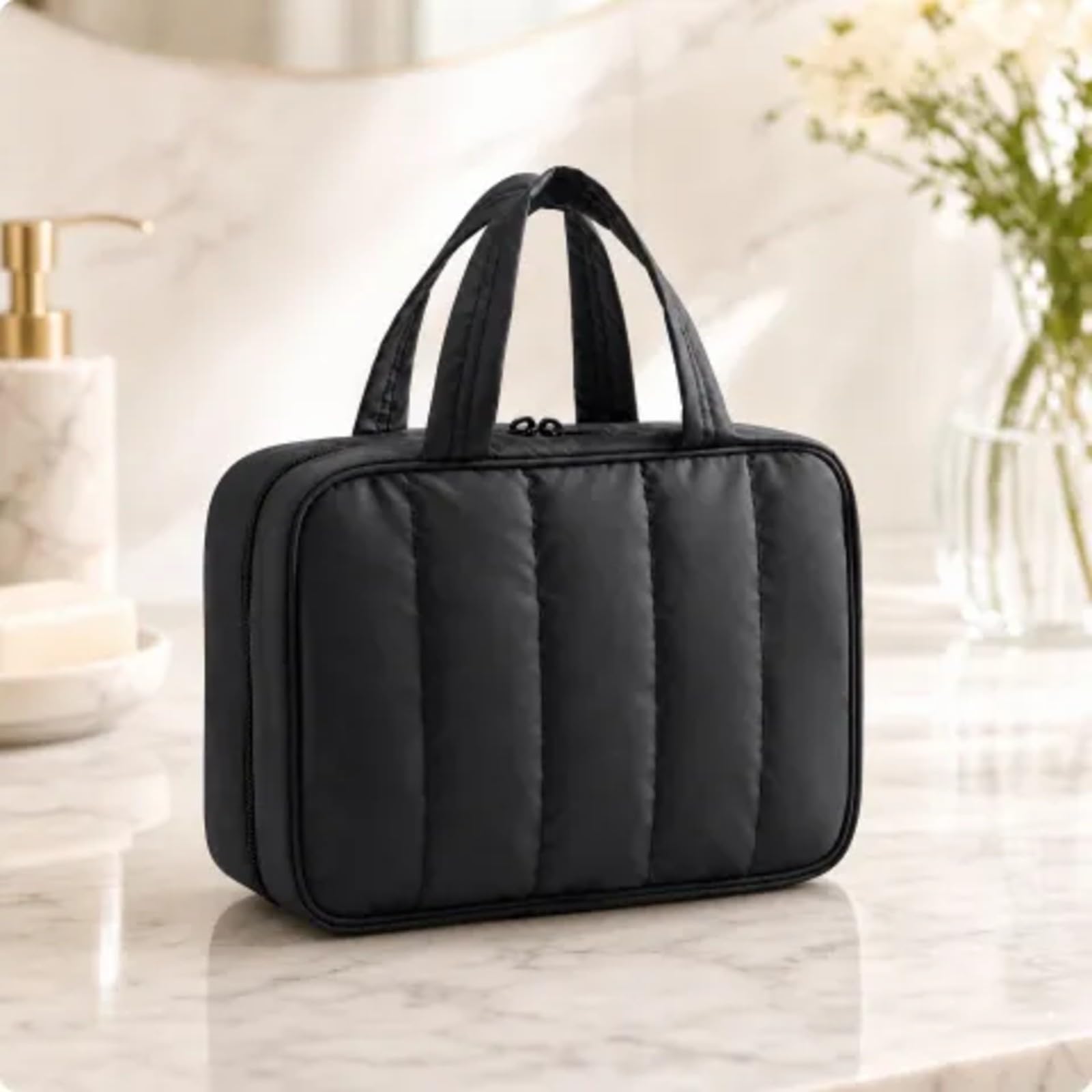 Neceser Colgan Poliésr Portátil Bolsa Aseo Colgan con Gancho Ligero Neceser Viaje para Baños, Beige