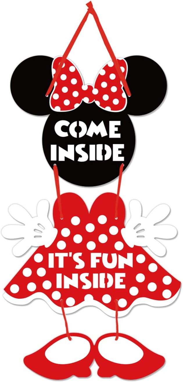 amazon com minnie mouse door sign minnie mouse come inside it s fun inside welcome banner minnie mouse theme birthday decorations toys games