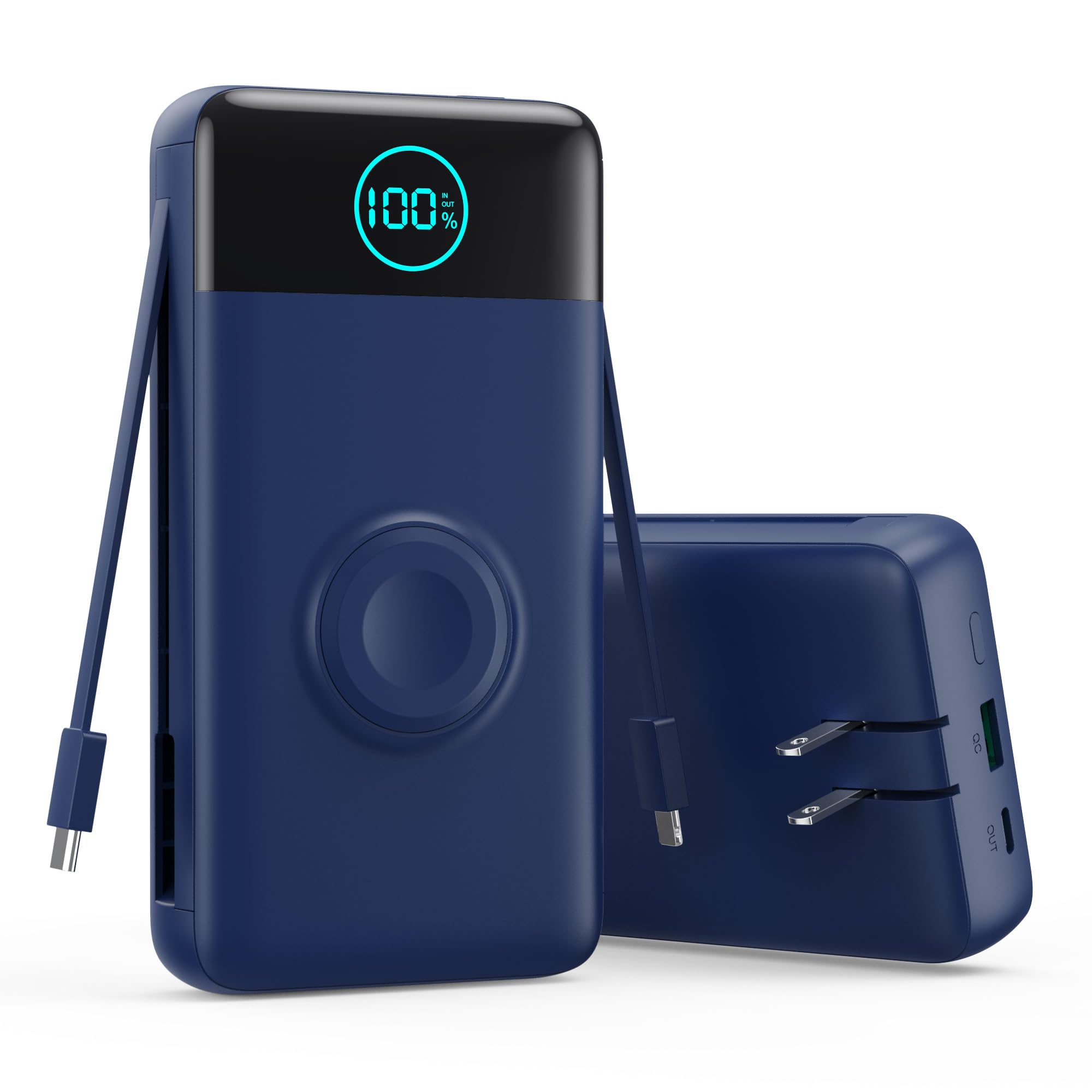 Portable Charger for iPhone, 40800mAh Power Bank with Built-in Cables &amp; AC Wall Plug, 5 Outputs USB C Fast Charging External Battery Pack for iPhone 17/16/15/14, Android, Travel Essential (Blue)