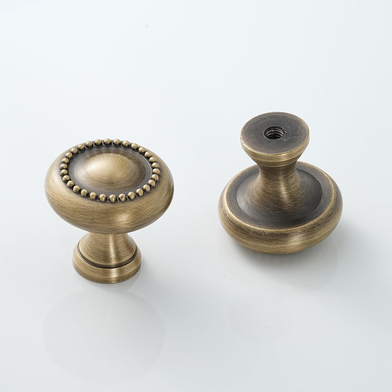 2 Pack | Cabinet Knobs | Solid Brass | 1-3/16" Diameter | Brushed Antique Brass | Vintage Cabinet Knobs for Furniture Kitchen & Bathroom Fixture