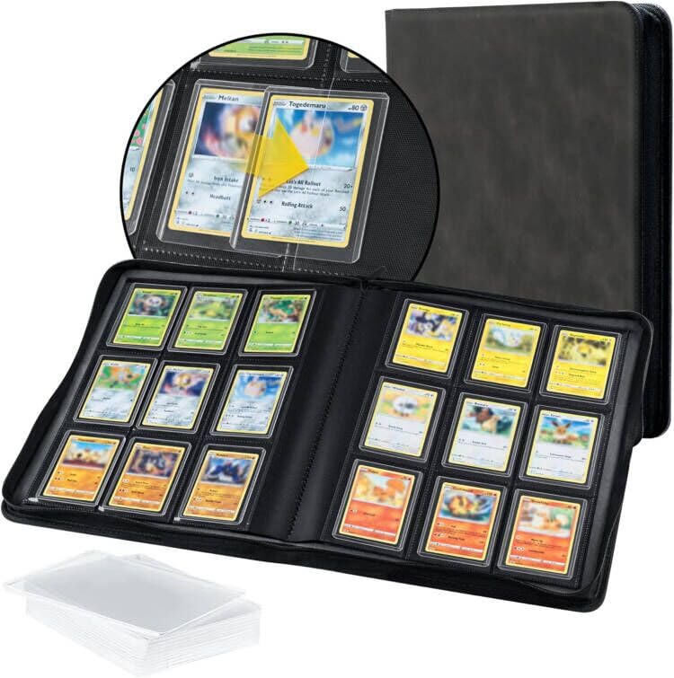 Tolesum Raccoglitore Toploader,Album 9 tasche con 216 scomparti per Carte da Collezionabili con 10 Toploader, Libro Porta Carte per Carte Toploader 3"x4", Magic, YuGi Oh, MTG