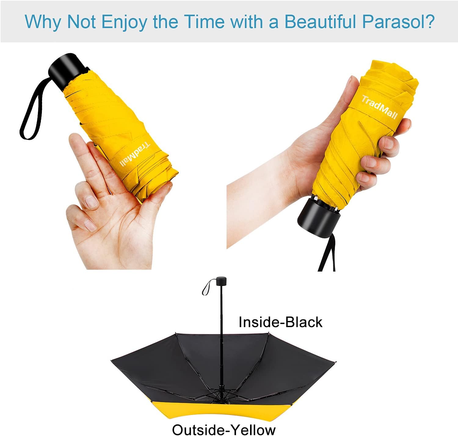 TradMall 2 Pack Mini Small Travel Umbrella, Lightweight Compact Parasol with UV Protection for Sun & Rain