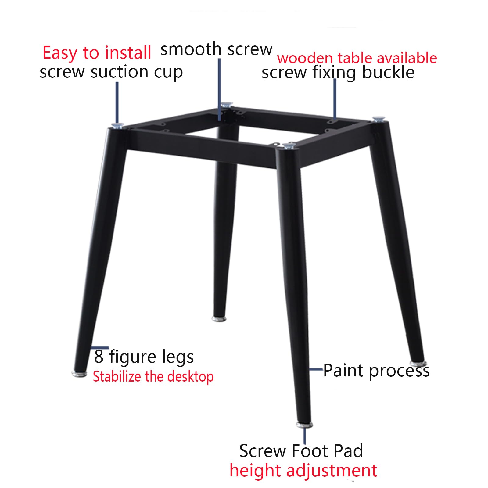 Patas de Mesa Robustas Acero,Patas para Mesa de Comedor de Metal Marco Modern,Marco de La Pata de La Mesa,para Mármol,Vidrio,Parte Superior Madera,Negro,con Tornillos (105x105x72cm)