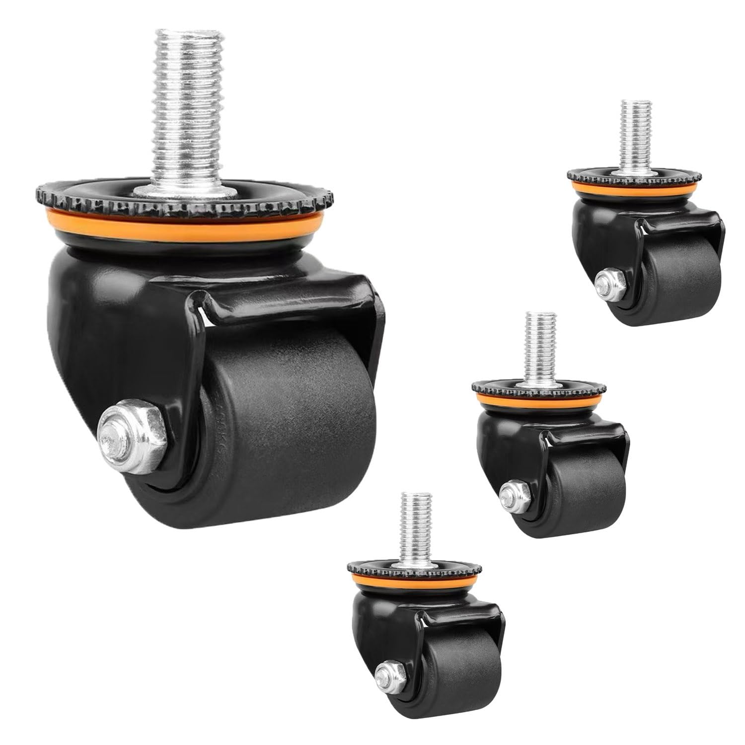 Ruote girevoli industriali da 2/2,5/3 Pollici con Cuscinetto, Stelo filettato M20*40, Set di 4 Ruote di Ricambio in Nylon per impieghi gravosi, con Freno, capacità di carico Massima 1800 kg