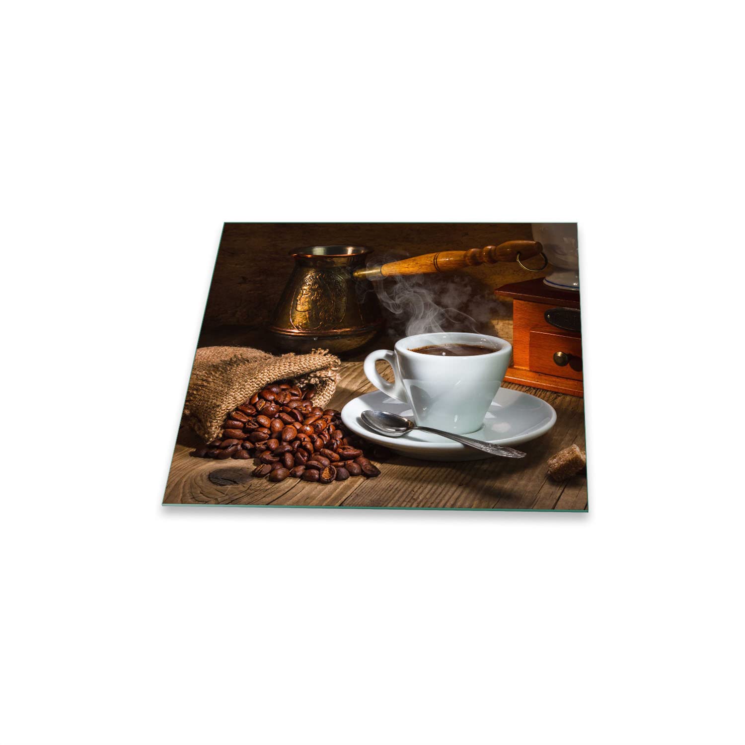 Herdabdeckplatte Abdeckung Ceranfeld Abdeckplatte Schneidebrett 1-Teilig 60x52 Kaffee Kaffeebohnen Weiss Spritzschutz Glasplatte Ceranfeldabdeckung Schutz Herdschutz Sicherheitsglas Glasschneidebrett