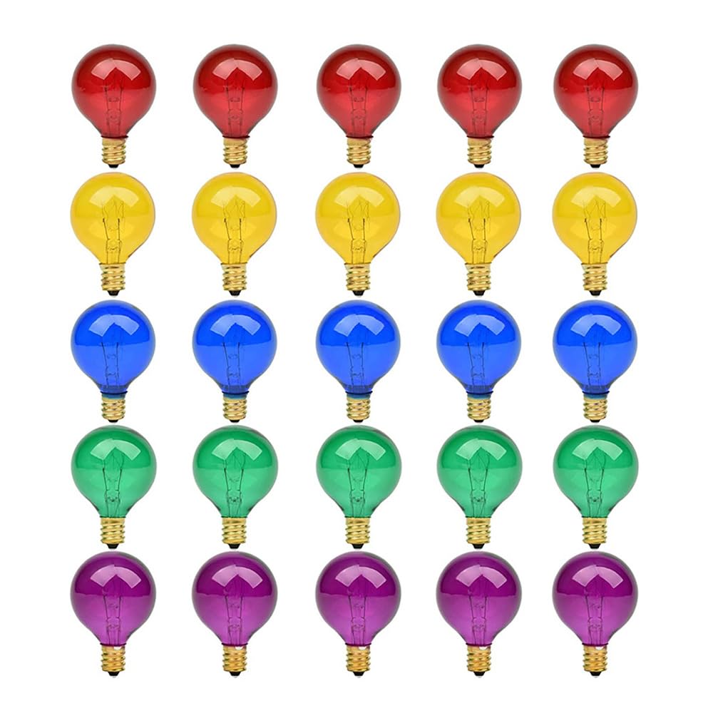 25Pcs G40 Bulbe De Lampe De Remplacement Coloré E12 7W RVB Multicolor Globe Tungsten String Ampoules pour Le Patio Décoration De Noël De Mariage