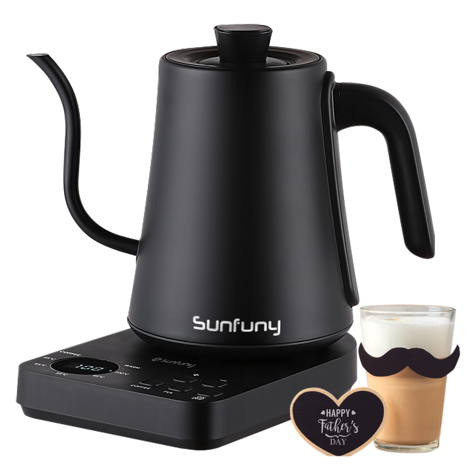 Electric Gooseneck Kettle with Precise Temp Control, 1L Pour Over Coffee Kettle 1200W Fast Water Boiler, Small Stainless Steel Drip Brew Tea Pot with LED Display and Swan Neck Spout,Dad's Gift,Black