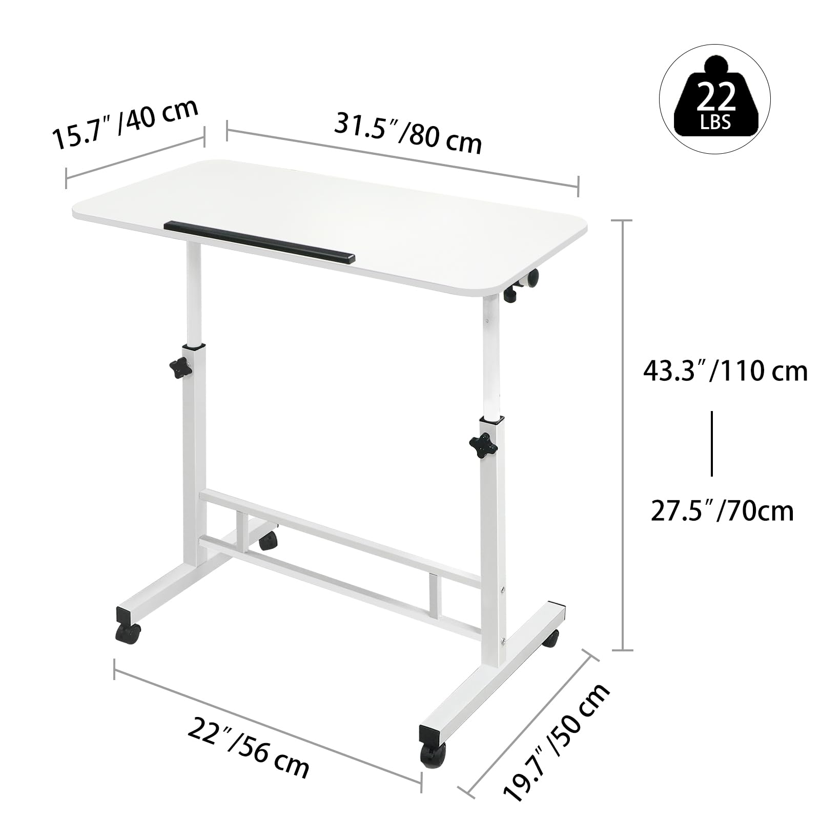 Aconcept Small Standing Desk Tiltable-Adjustable Height Mobile Stand Up Desk with Wheels 32 inch Portable Rolling Desks Laptop — view 2