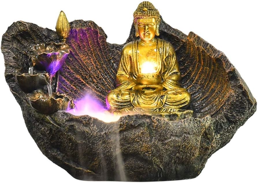 Water Fountain Desktop Ornament Tabletop Fountain Resin Buddha Tabletop Fountain Decoration 16.5" Zen Buddha Fountain Home Office Decoration Gifts Zen Meditation Fountain Crafts