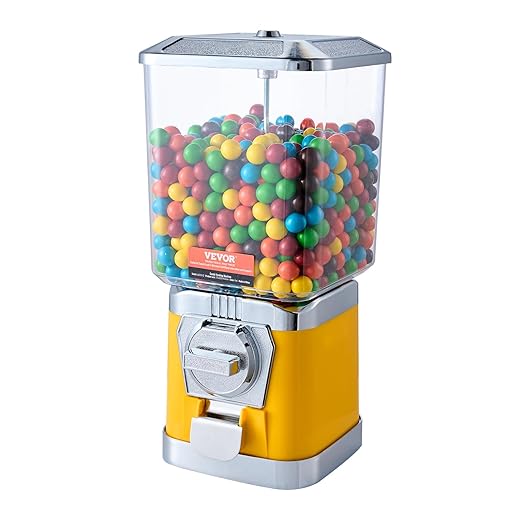 VEVOR Gumball Machine, 17"H Home Candy Vending Machine, PC Gumball Dispenser, Bubble Gum Machine for Game Stores, Coin Operated Gumball Bank for Toy Capsules Bouncy Balls Candy, Yellow