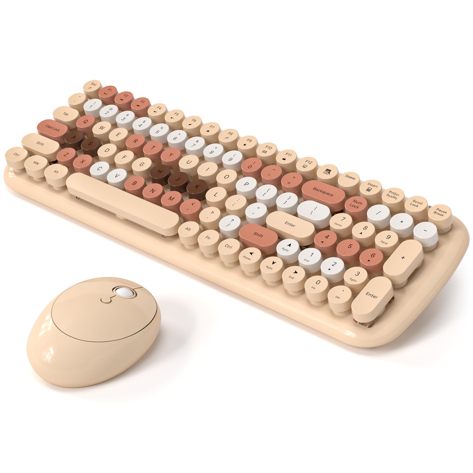 Wireless Keyboard and Mouse Combo, MOWUX - Modern Compact Layout, Colorful Compact Candy Mouse and Retro Round Keyboard Set with Cover, for PC/Laptop/