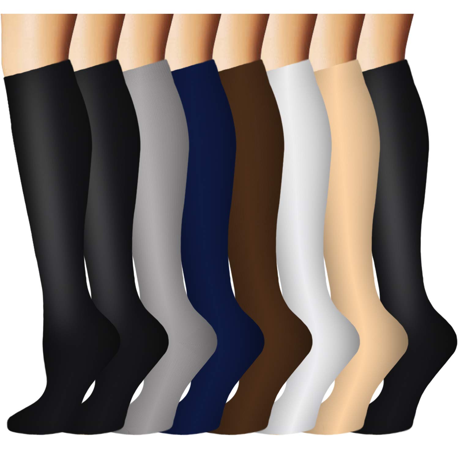 Calcetines de compresión para mujeres y hombres, circulación de 15-20mmHg, medias altas hasta la rodilla, lo mejor para médicos, correr, enfermeras, viajes, atletismo (L/XL)