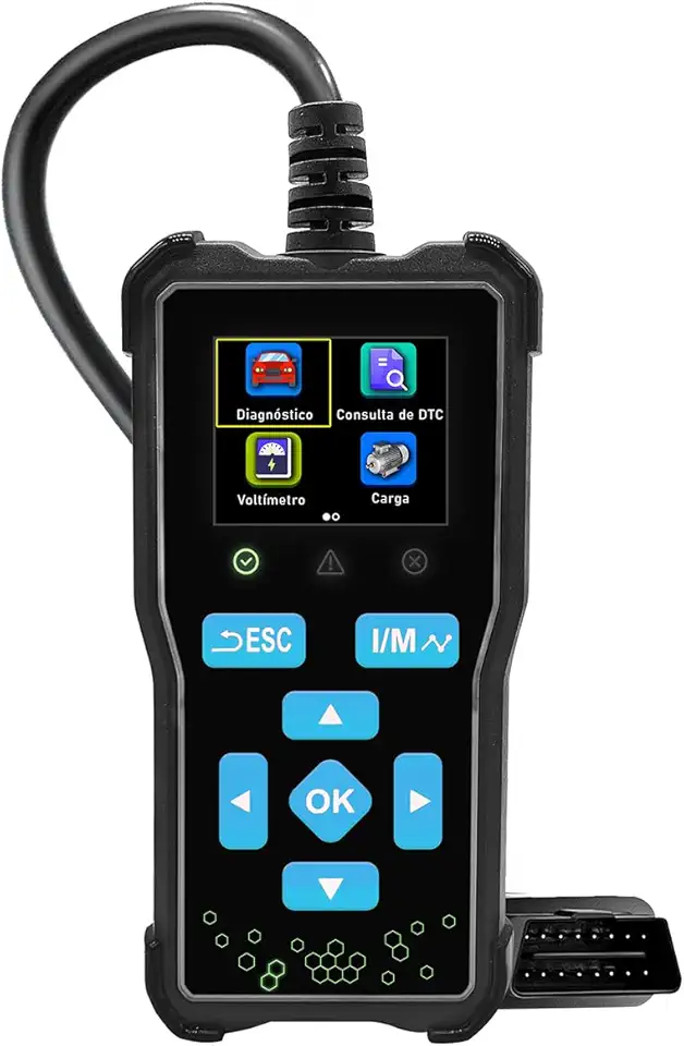 Scanner Automotivo OBD2 Portátil com Tela, Leitura/Apagamento de Códigos, Dados em Tempo Real, Teste I/M, EVAP e O2, Relatório de Diagnóstico — 12 V, para Carros com Conector OBDII (16 pinos)