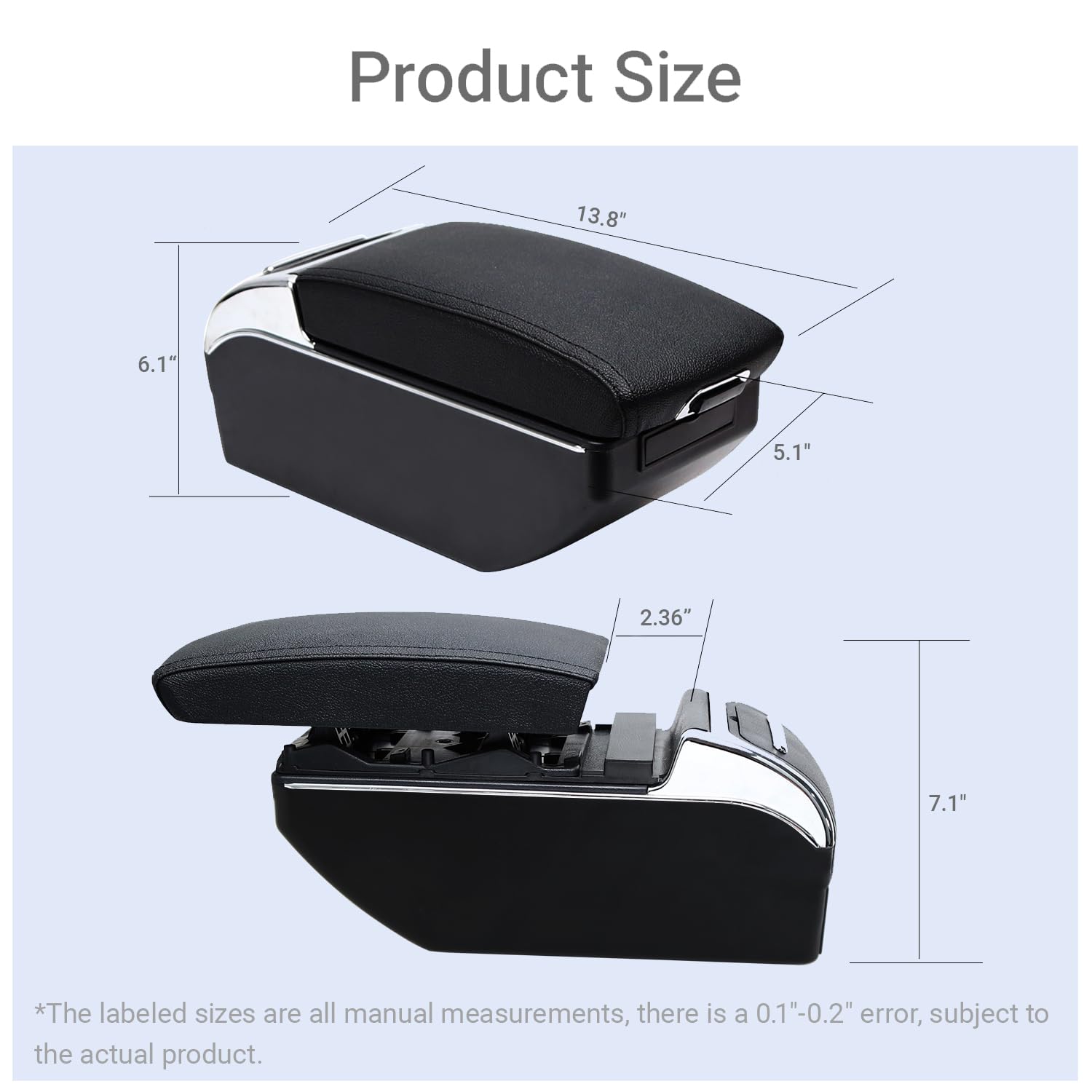 Compatible con Toyota Yaris iA Sedan 2017-2018, reposabrazos de consola central ajustable para coche, cargadores USB duales, parte delantera trasera, soporte de brazo de asiento de coche