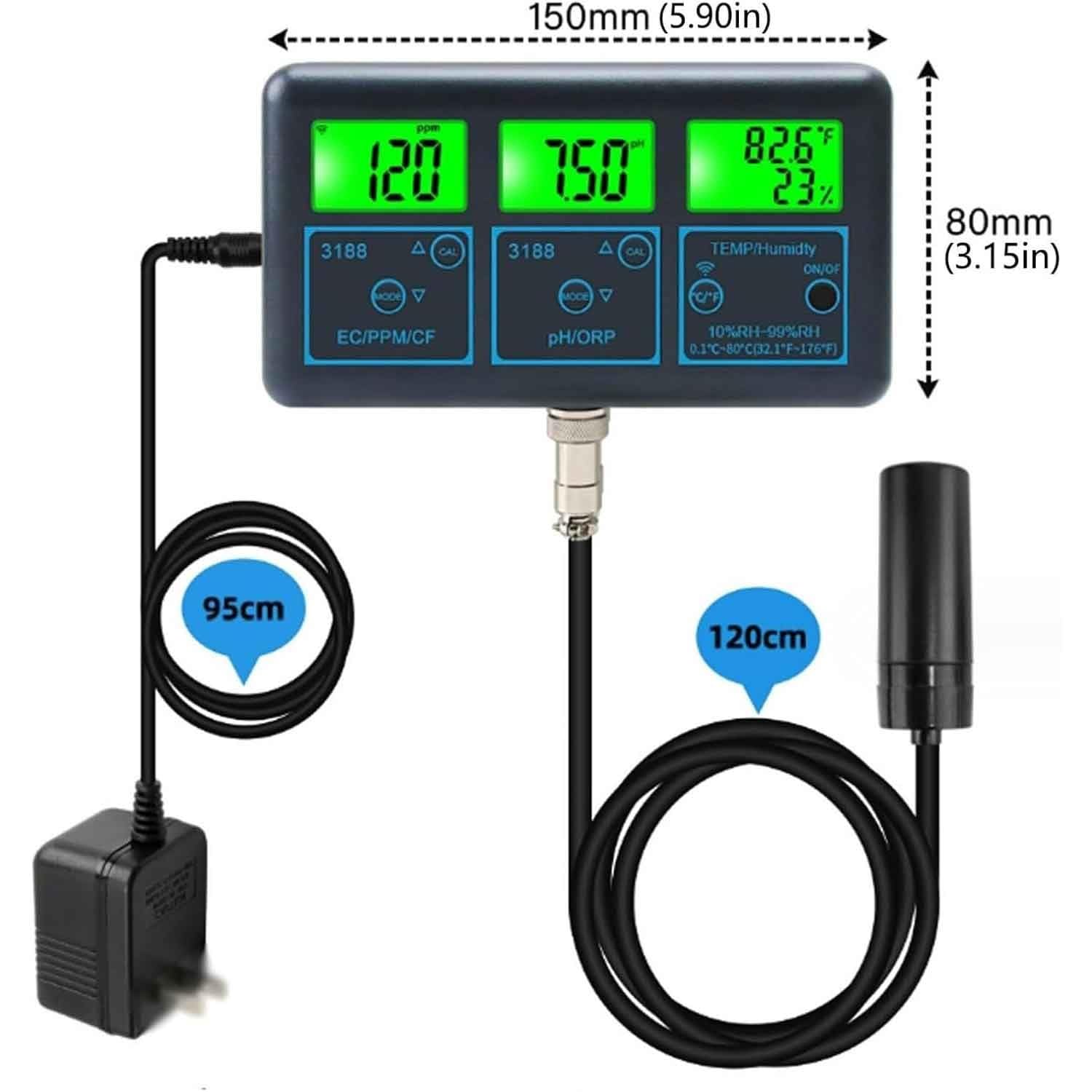 Detektor jakości wody, tester jakości wody, inteligentny zdalny miernik 7 w 1 PH, monitor PH EC TDS SALT SG Temp ORP CF, do basenów, hydroponiki, wody pitnej, akwariów
