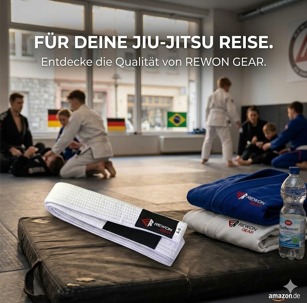 REWON Ceinture de Judo BJJ - Tissu 100% Coton Doux pour la Peau - Ceinture de jiu-Jitsu brésilien (JJB) pour Arts Martiaux, Taekwondo et Kickboxing - pour Adultes et Enfants