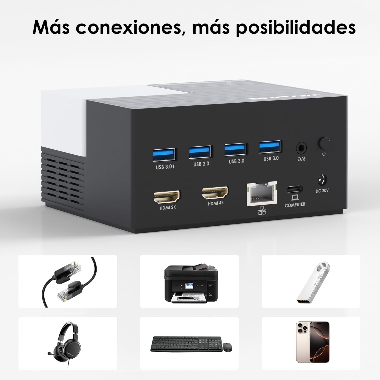 WAVLINK Estación de Acoplamiento USB-C con Dos monitores y 2 Puertos HDMI, estación de Acoplamiento con Doble HDMI, Entrada PD de 130 W, 4 Puertos USB-A, Gigabit Ethernet, Audio, Compatible con Mac