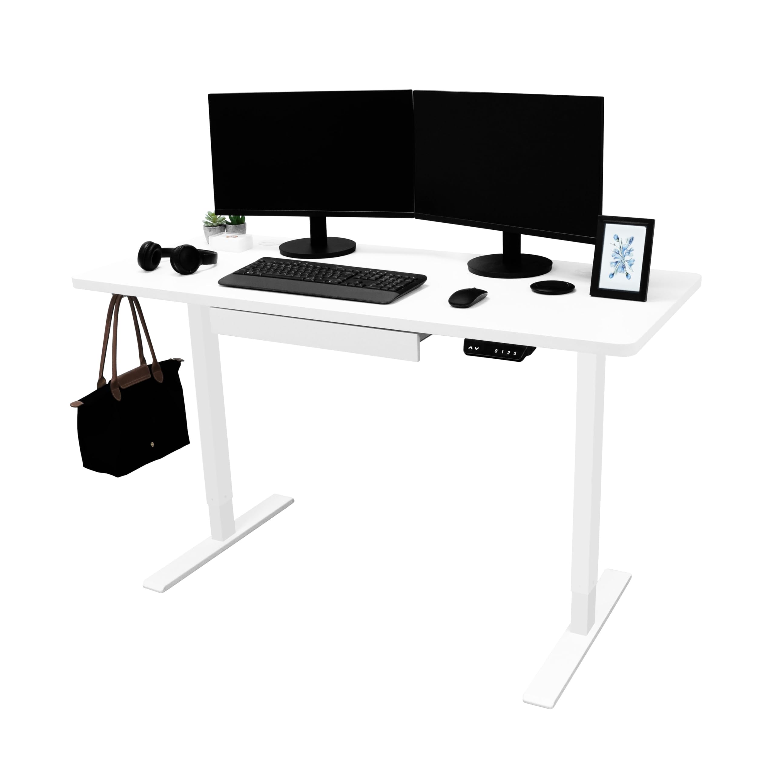 Escritorio Elevable Eléctrico con Cajón | 140x60 cm | Altura regulable 73–118 cm | Función de memoria y carga USB A/C | Cable 2m | Capac. 80kg | Bandeja gestión de cables | Estable y ergonómico